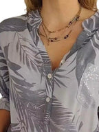 Sarah Express Women's Printed Button Detail Long Sleeve Blouse Plus Size