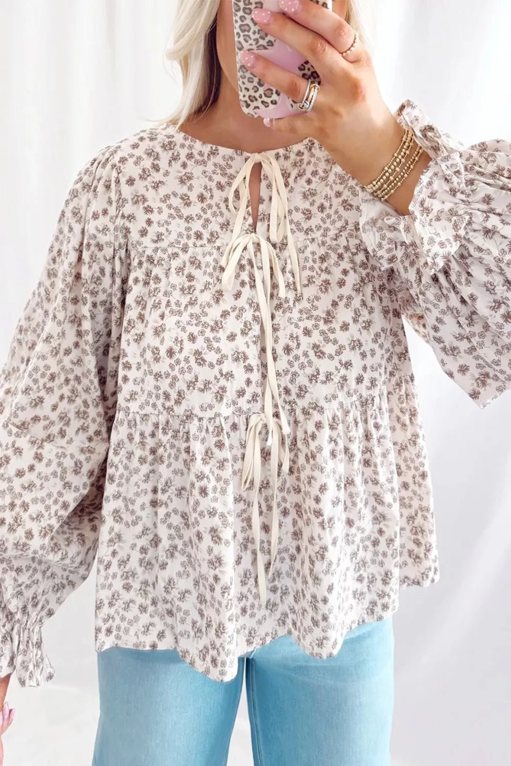 Sarah Express Women's Floral Print Tie Front Blouse