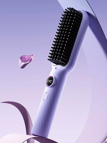 Sarah Express 2-in-1 Heating Straightening Comb with Negative Ions - Electric Hair Straightener Brush Lavender ONESIZE