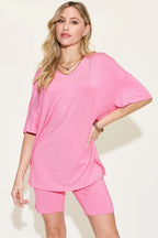 Sarah Express Women’s Plus Size V-Neck T-Shirt and Shorts Lounge Set
