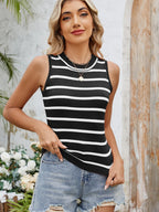 Sarah Express Women's Striped Round Neck Tank Top