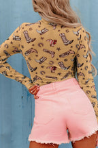 Sarah Express Women's Printed Mock Neck Long Sleeve Bodysuit