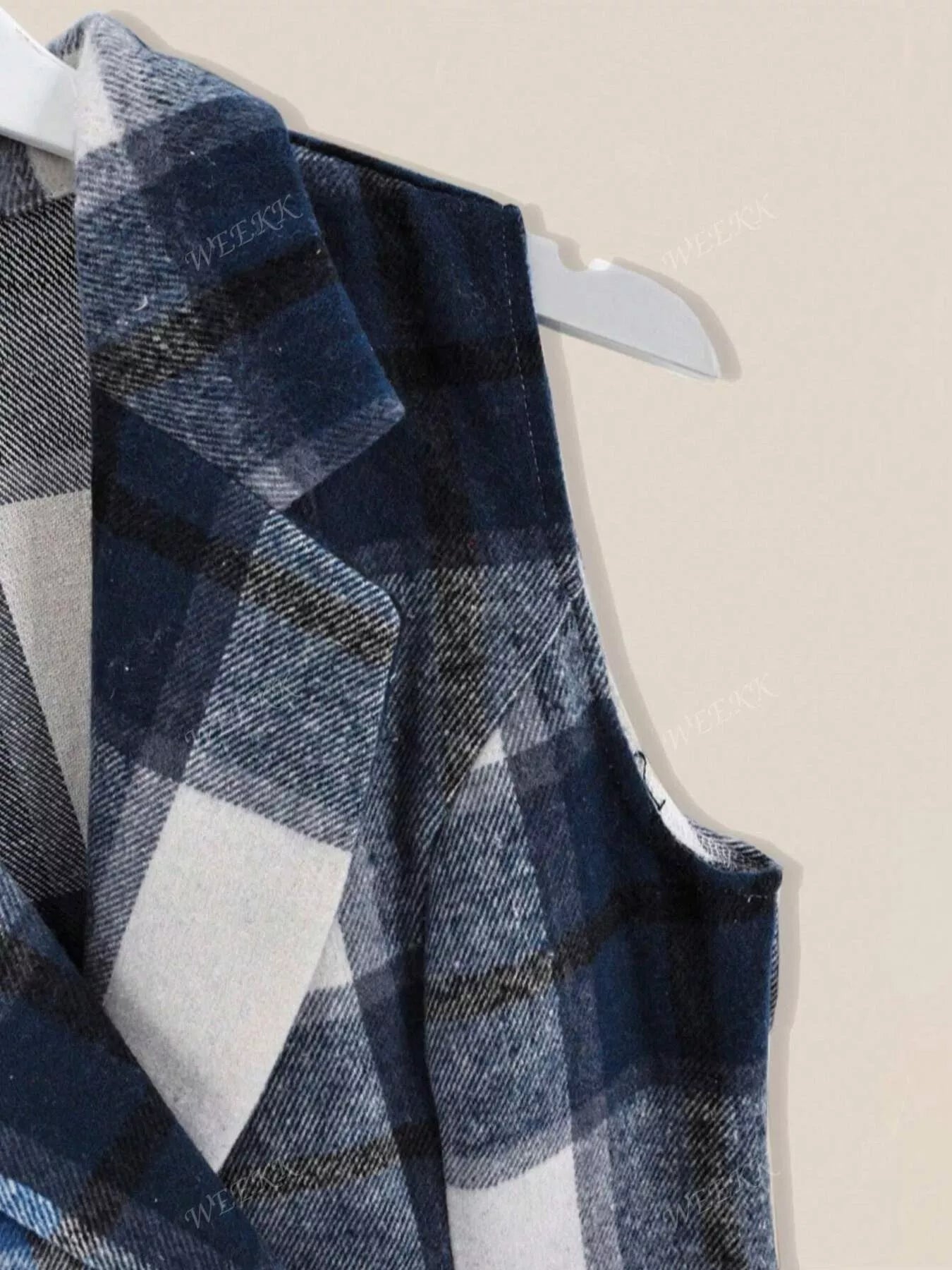 Sarah Express Women's Plaid Double-Breasted Sleeveless Blazer Dress