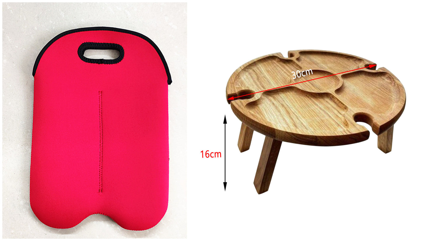 Portable Folding Wine Picnic Table - Outdoor Wine Glass Holder & Bottle Rack