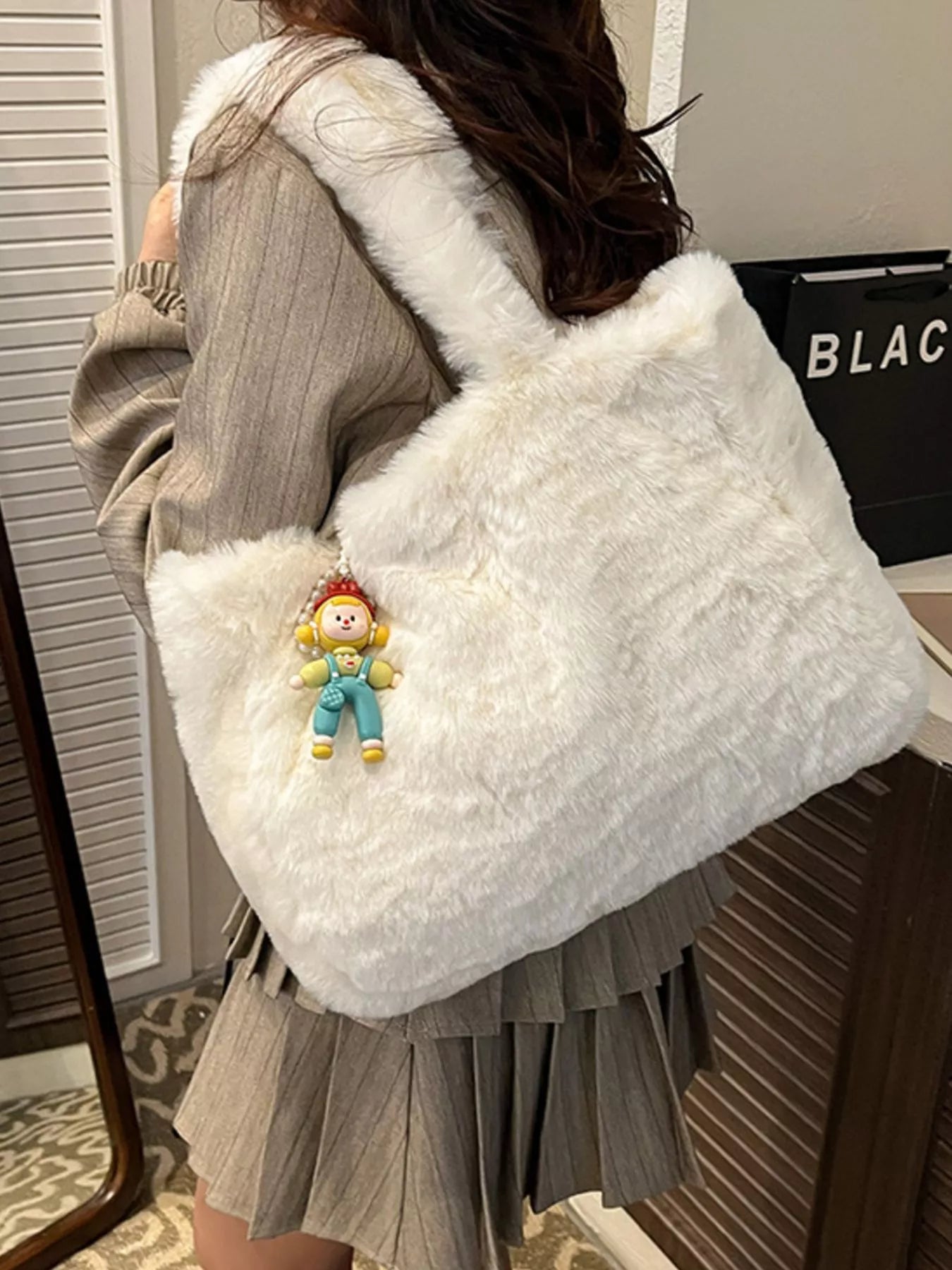 Sarah Express Women's Fluffy Plush Cartoon Charm Shoulder Bag