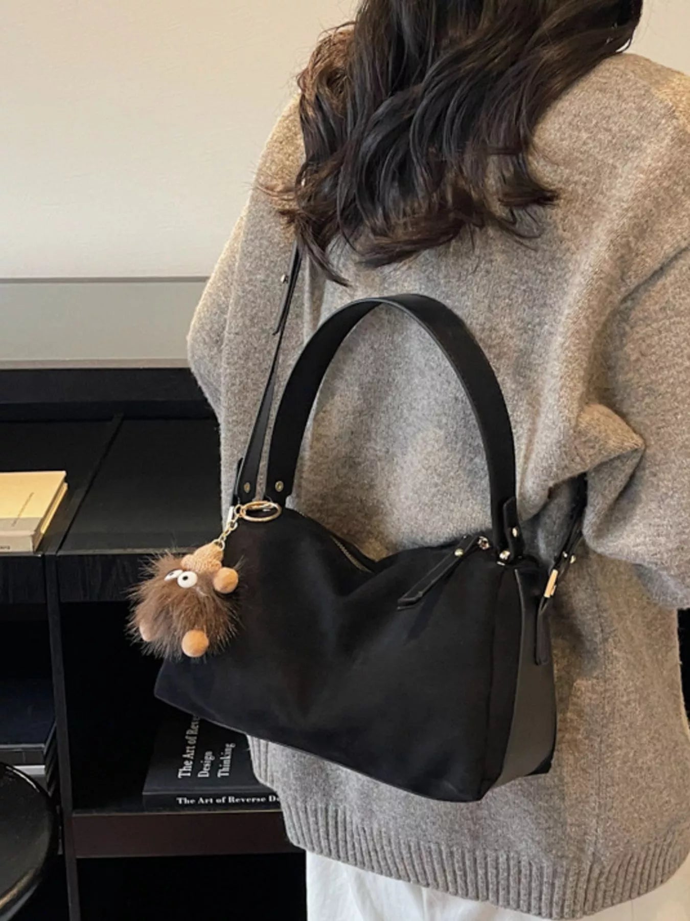 Sarah Express Women's Suede Crossbody Bag with Furry Charm