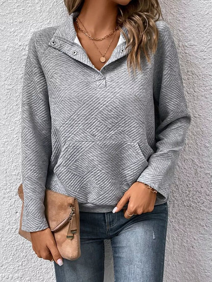 Sarah Express Women's Textured Quarter Snap Sweatshirt Light Gray