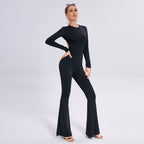 Sarah Express Women's Long Sleeve Open-Back Slim-Fit Straight-Leg Jumpsuit Evening Wear