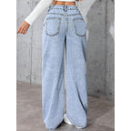 Sarah Express Women's High-Waist Straight Leg Jeans - Distressed Cotton Denim Loose Fit