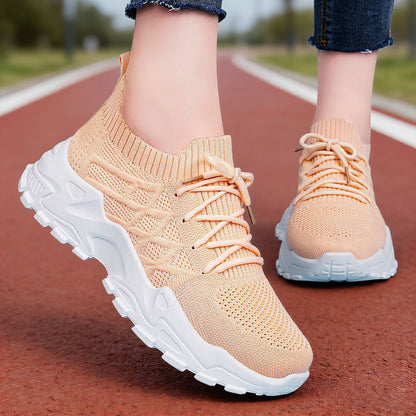 Sarah Express Women's Height Increasing Sneakers - Padded Comfort Dad Shoes with Mesh Lining Light Orange