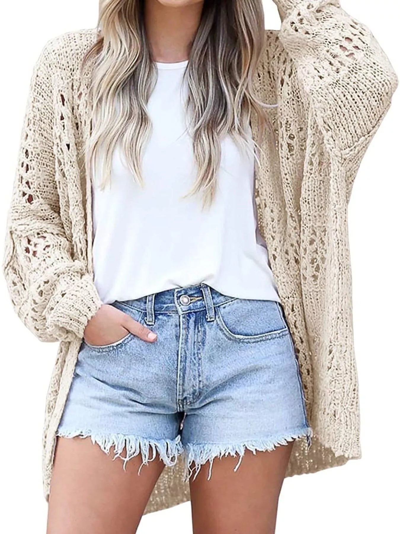 Sarah Express Women's Openwork Lightweight Cardigan Plus Size - Breathable Open Front Layering Piece