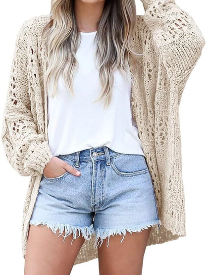 Sarah Express Women's Openwork Lightweight Cardigan Plus Size - Breathable Open Front Layering Piece