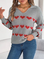 Sarah Express Women's Heart Johnny Collar Long Sleeve Sweater