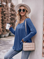 Sarah Express Women's Square Neck Long Sleeve T-Shirt - Ruched Design