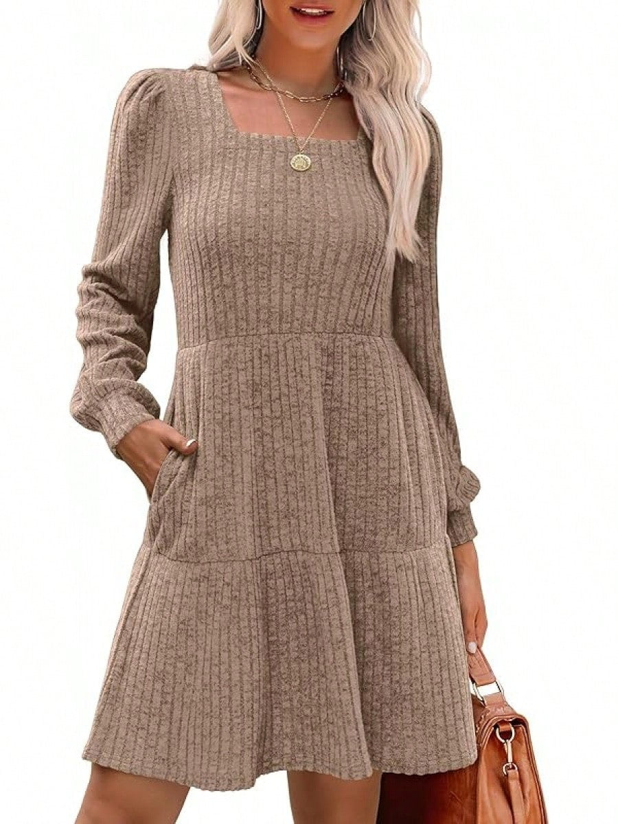 Sarah Express Women's Round Neck Knitted Sweater Dress Long Sleeve Bodycon