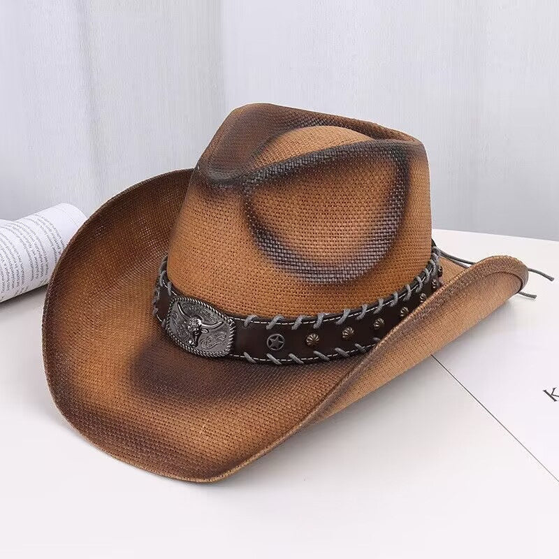 Sarah Express Western Cowboy Straw Hat Adjustable Star Embellished