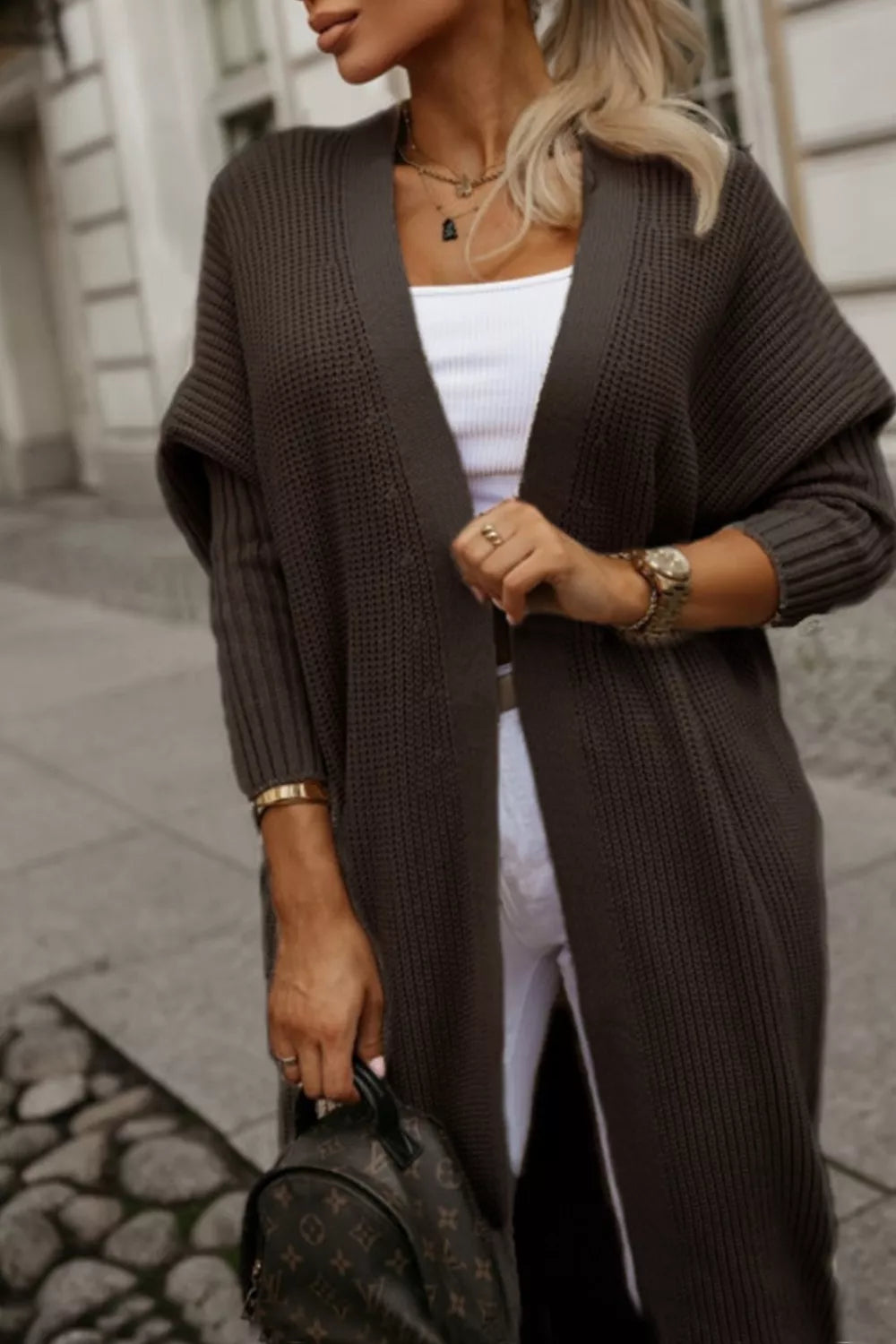 Sarah Express Women's Waffle Knit Open Front Cardigan