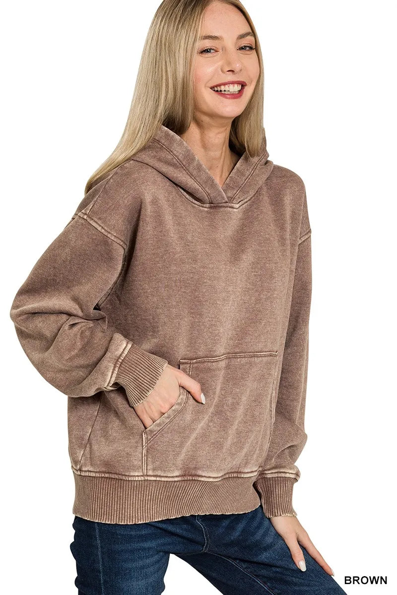 Sarah Express Women's Fleece Acid Wash Kangaroo Pocket Hoodie