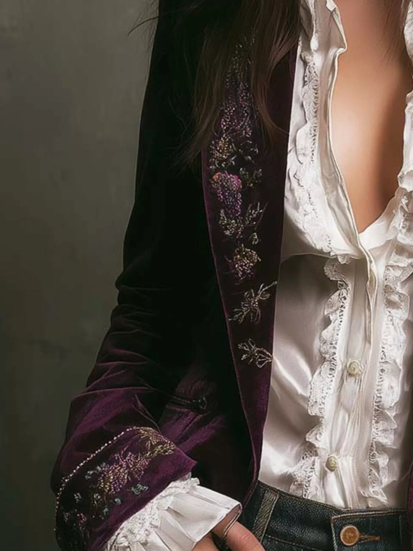 Sarah Express Women's Embroidered Velvet Jacket - Long Sleeve Outerwear