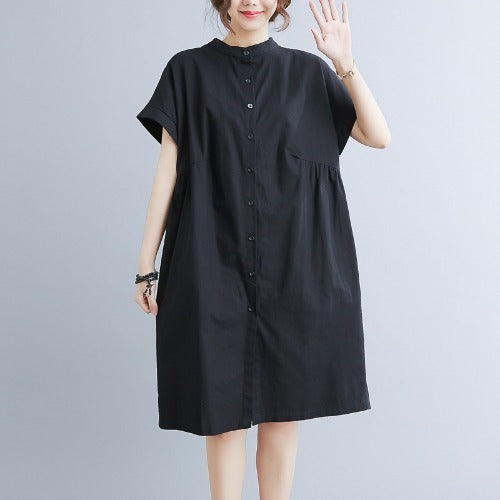 Sarah Express Women's Cotton Linen Stand Collar Loose Fit Dress