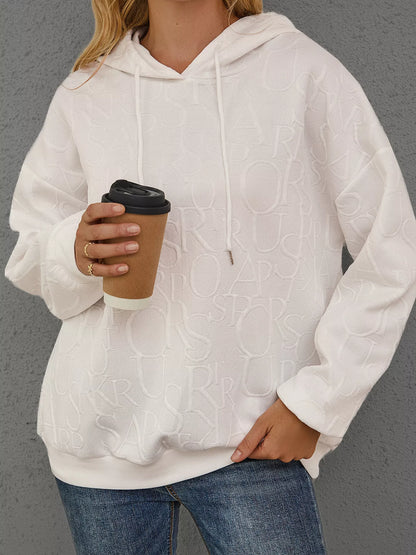 Sarah Express Women's Embossed Lettering Casual Hoodie Plus Size White