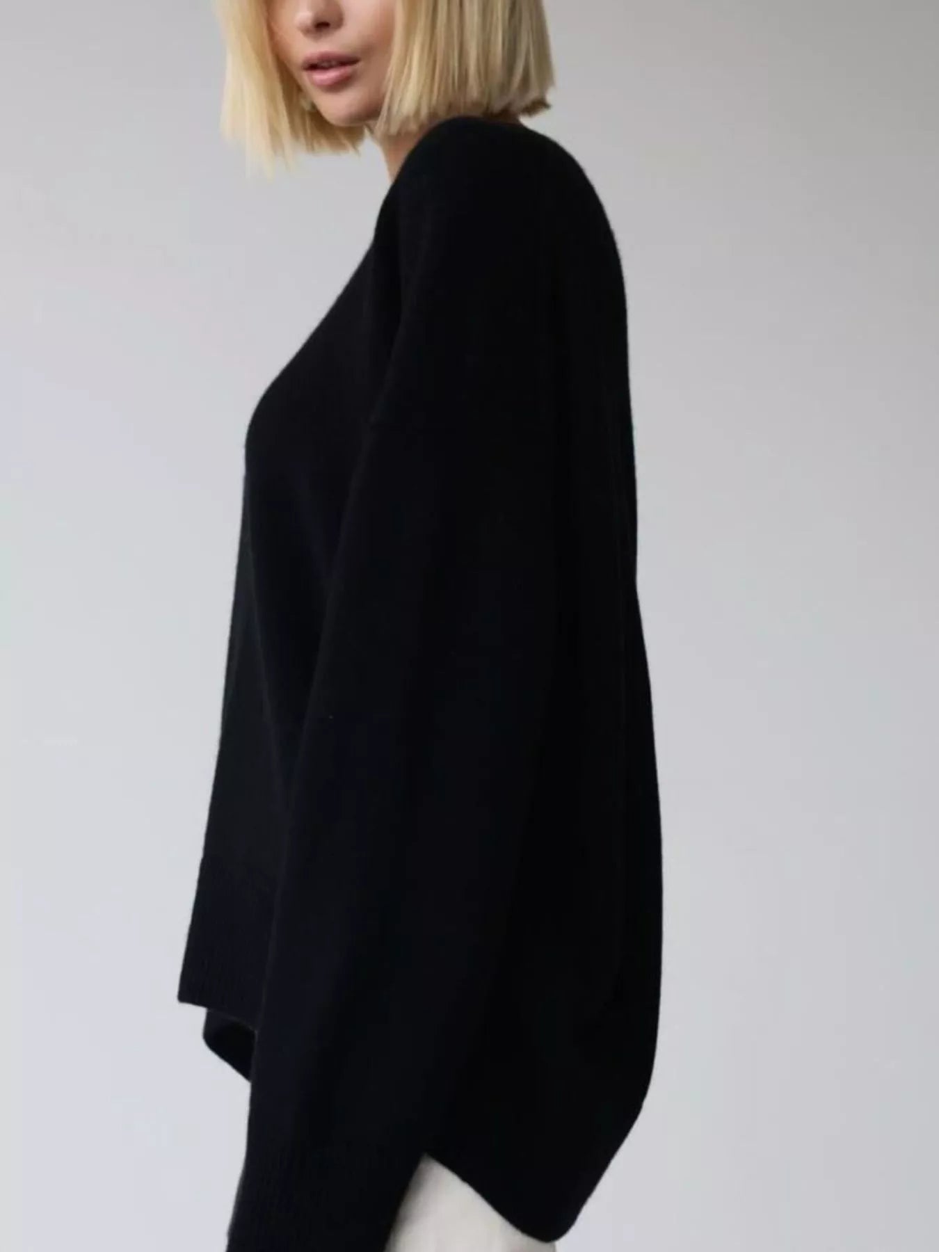 Sarah Express Women's Ribbed Hem Round Neck Sweater