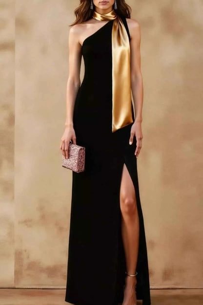 Sarah Express Women's One-Shoulder Slit Maxi Dress - Elegant Evening Gown