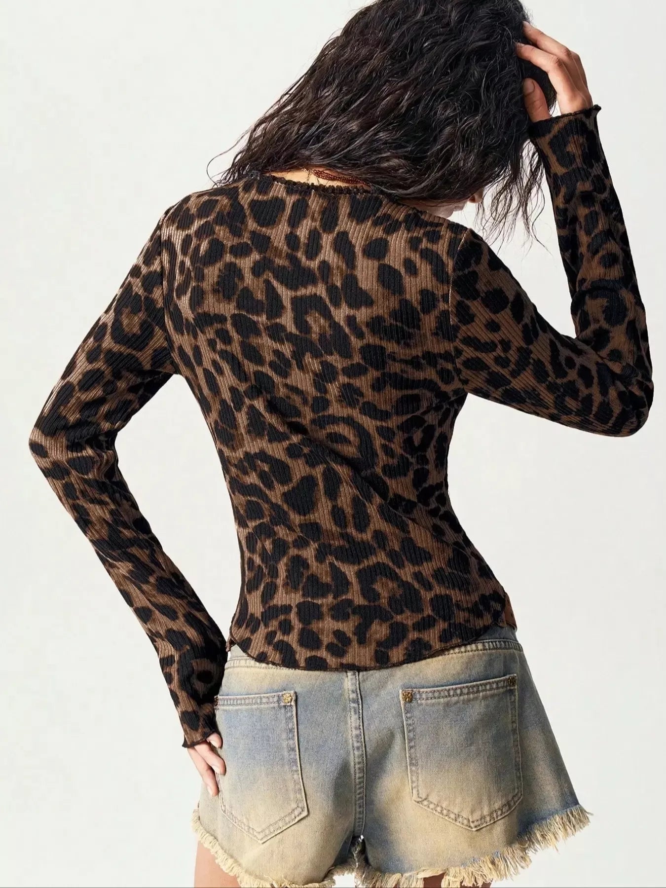 Sarah Express Women's Leopard Print Button-Up T-Shirt
