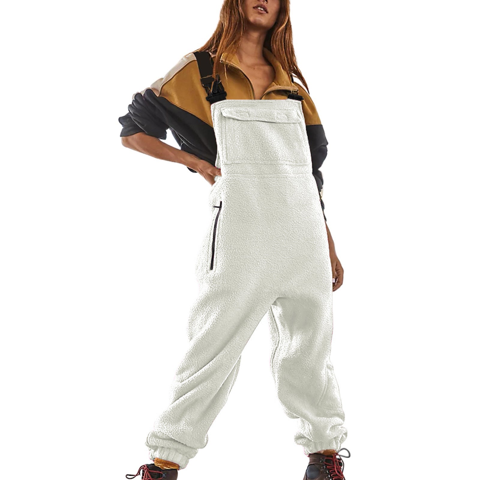 Sarah Express Polar Fleece Workwear Jumpsuit Suspender Overalls Wide Waist