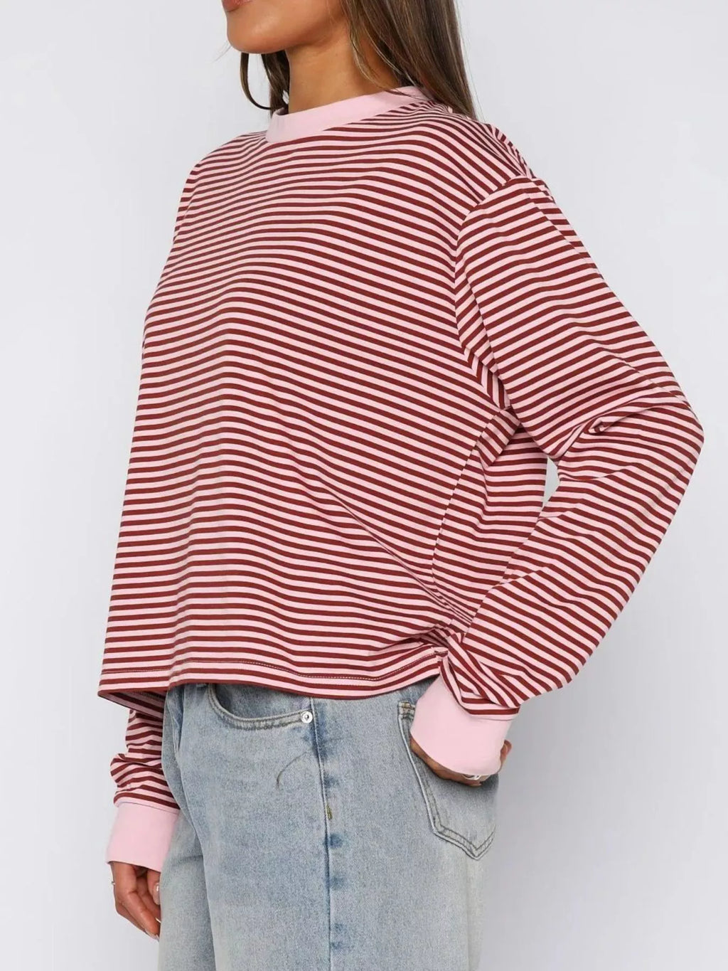 Sarah Express Women's Striped Oversized Round Neck Sweatshirt