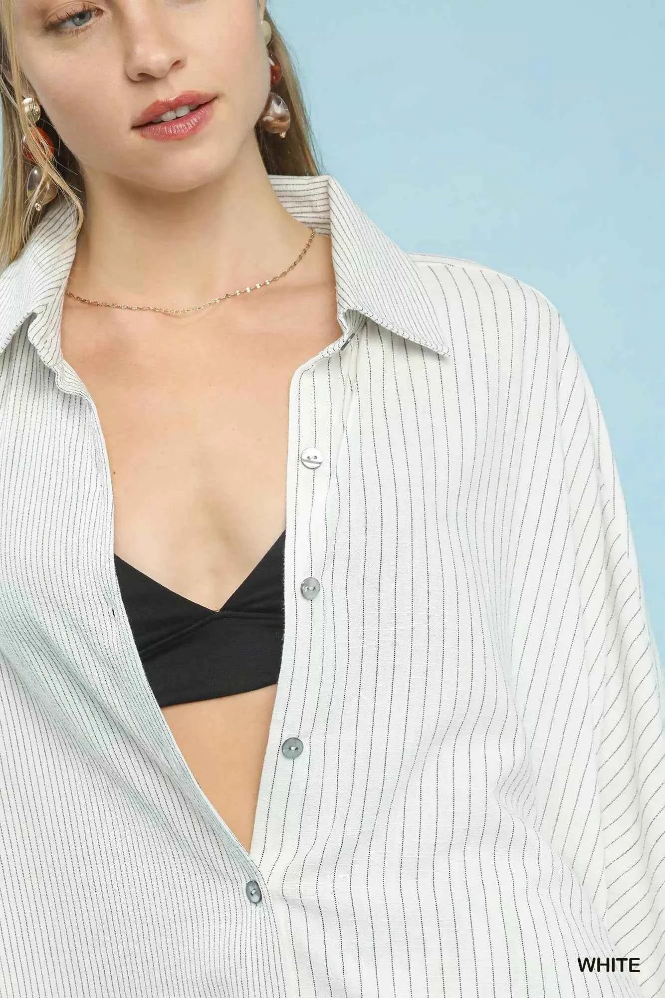 Sarah Express Women's Oversized Striped Button-Down Shirt - Casual Long Sleeve Top