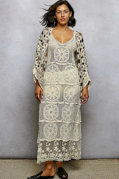 Sarah Express Women's Open Front Floral Crochet Cardigan - Dolman Sleeve Boho Sweater