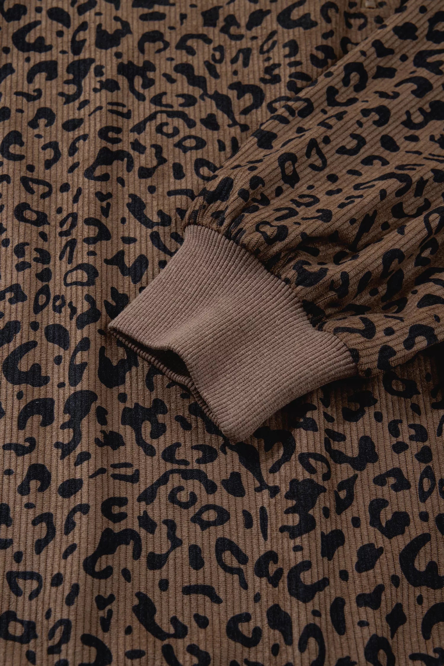 Sarah Express Women's Leopard Print Quarter Zip Corduroy Sweatshirt