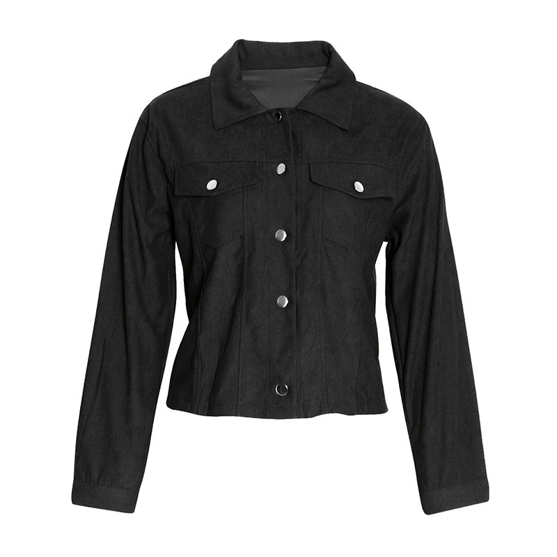 Sarah Express Women's Corduroy Button-Up Jacket Lightweight Fall Spring Outerwear Flap Pockets