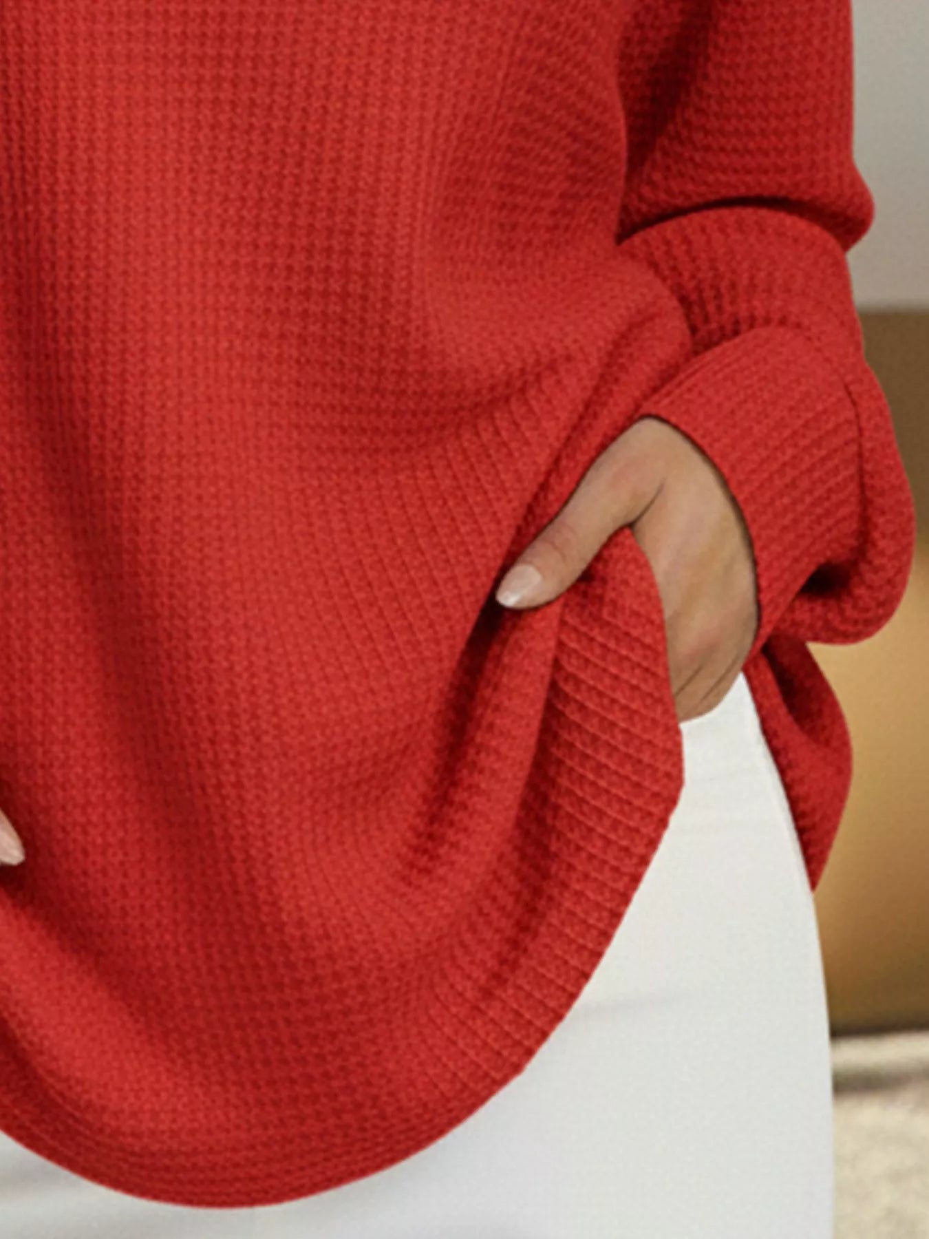 Sarah Express Women's Waffle Knit V-Neck T-Shirt Plus Size