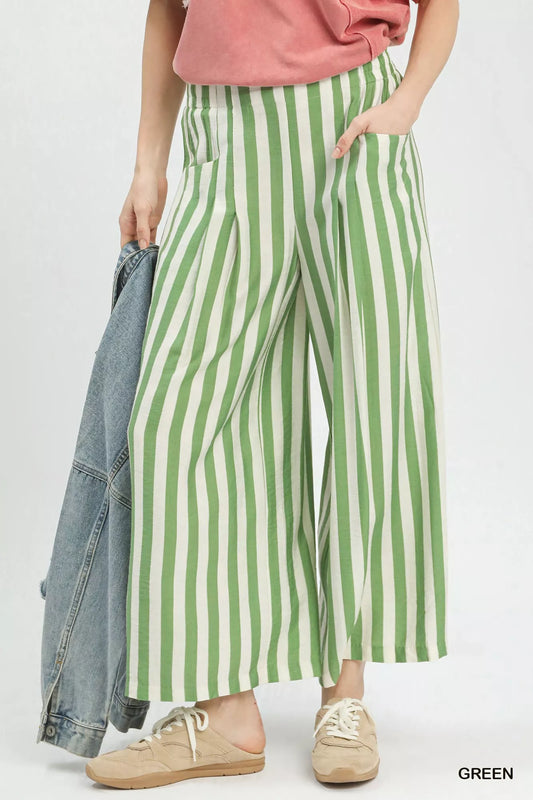 Sarah Express Women's Vertical Stripe Wide Leg Pants GREEN