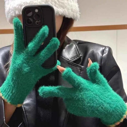 Sarah Express Women's Fuzzy Knit Gloves - Soft Plush Winter Gloves