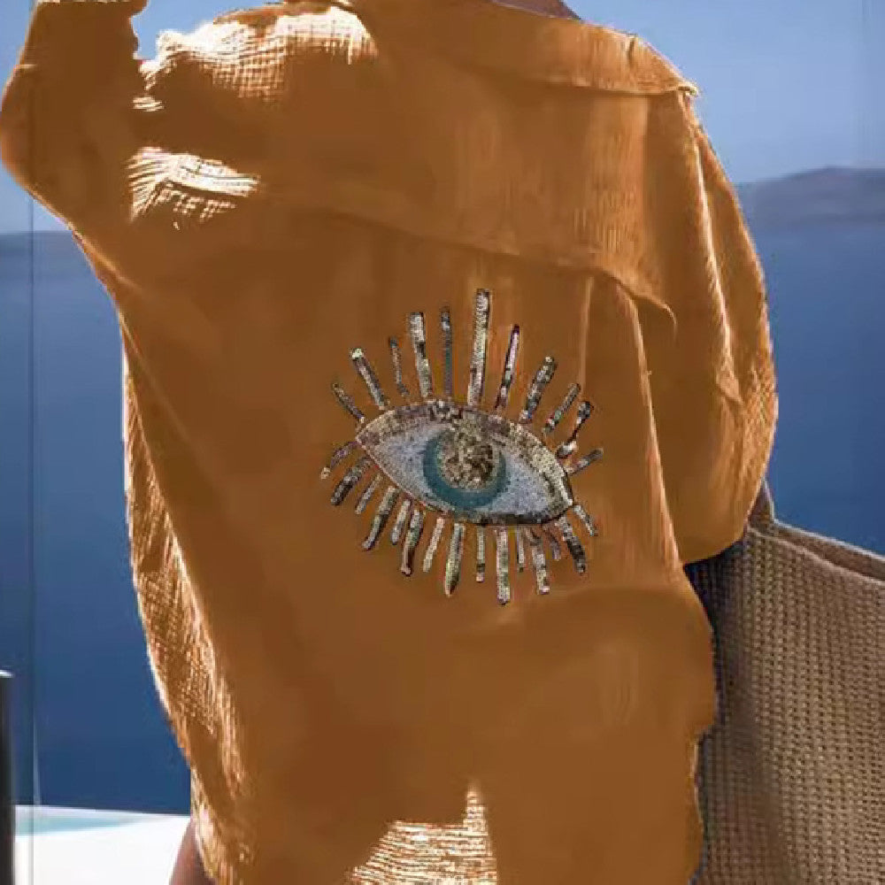 Sarah Express Sequin Beaded Beach Cardigan Shirt Long Sleeve Loose Fit