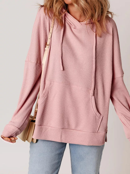 Sarah Express Women's Waffle Knit Fleece Lined High Low Oversized Hoodie Watermelon pink