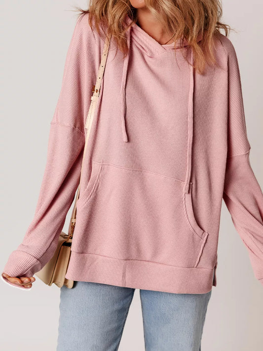 Sarah Express Women's Waffle Knit Fleece Lined High Low Oversized Hoodie Watermelon pink