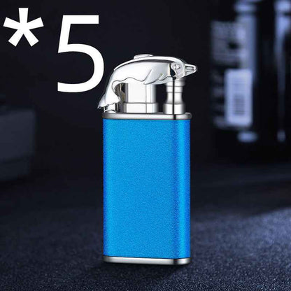 Sarah Express Blue Flame Metal Lighter - Windproof Butane Lighter with Dolphin Dragon Design Blue Scrub Dolphin bk872 5PCS