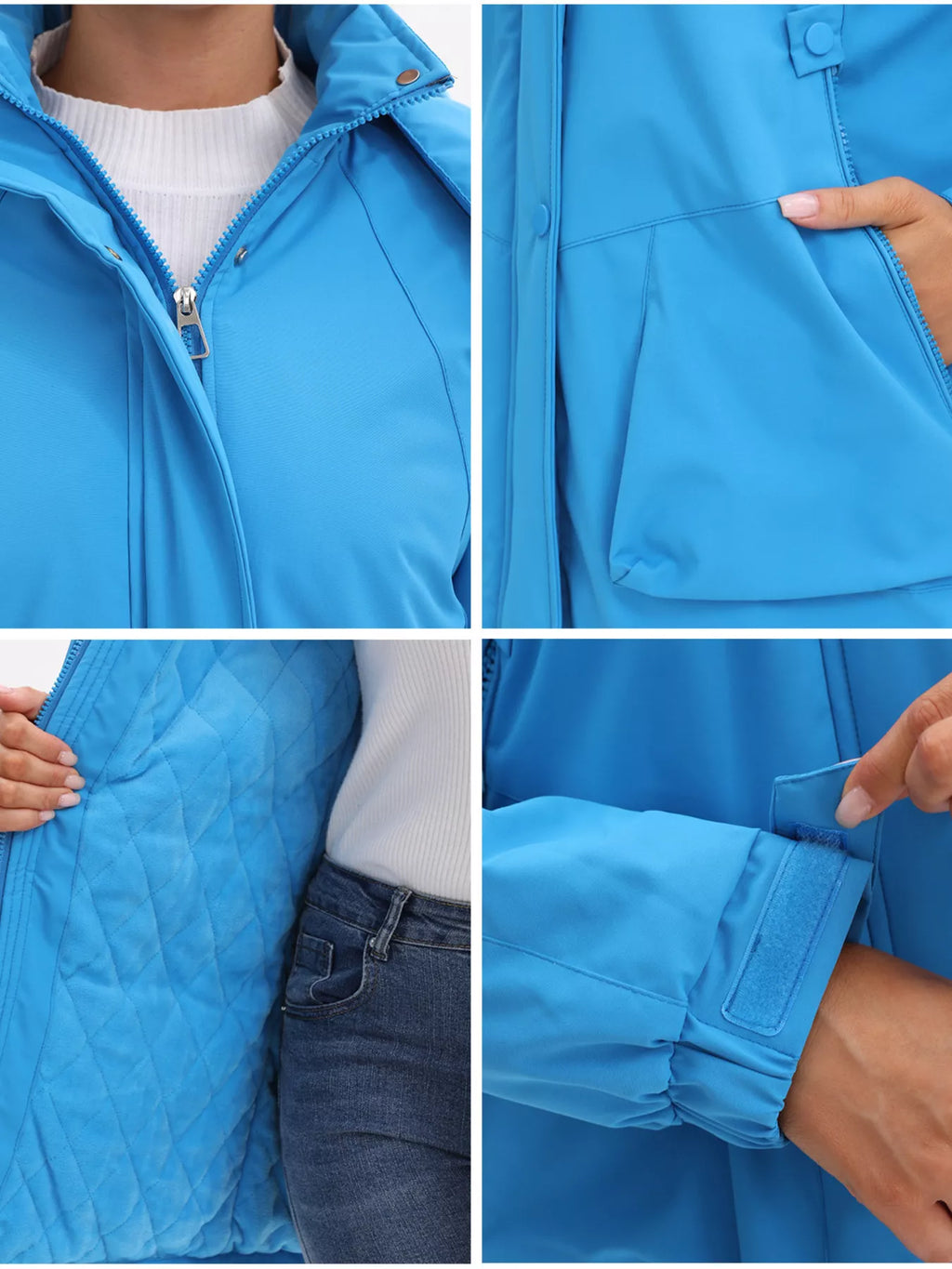 Sarah Express Women's Hooded Mid-Length Windproof Outerwear Plus Size