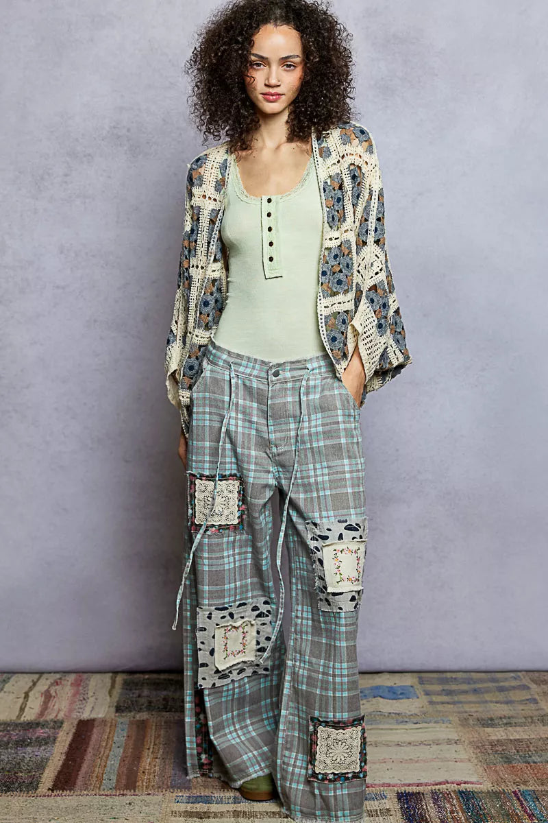 Sarah Express Women's Open Front Crochet Cardigan - Dolman Sleeve Floral Knit Sweater