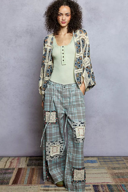 Sarah Express Women's Open Front Crochet Cardigan - Dolman Sleeve Floral Knit Sweater