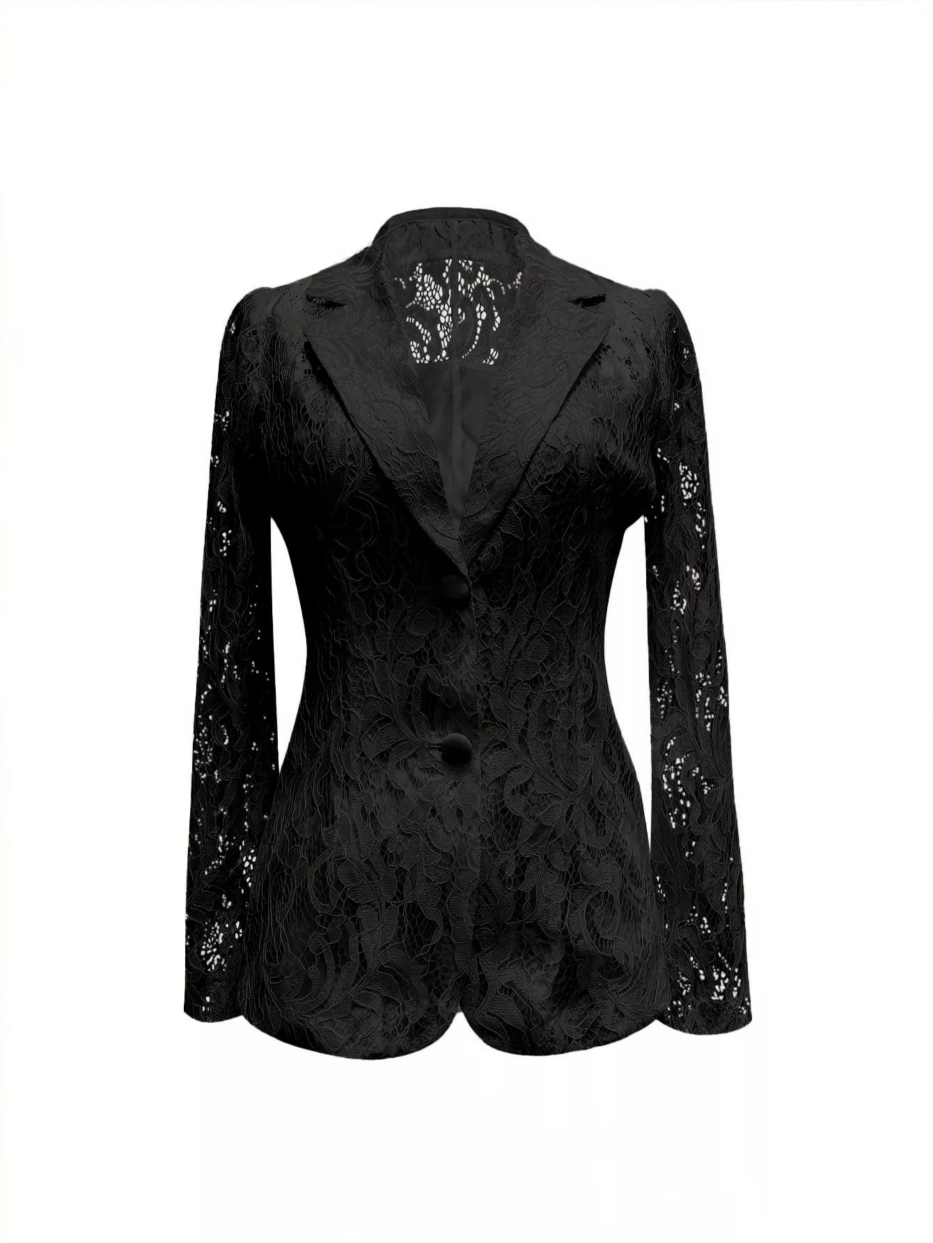 Sarah Express Women's Lace Button Up Fitted Blazer