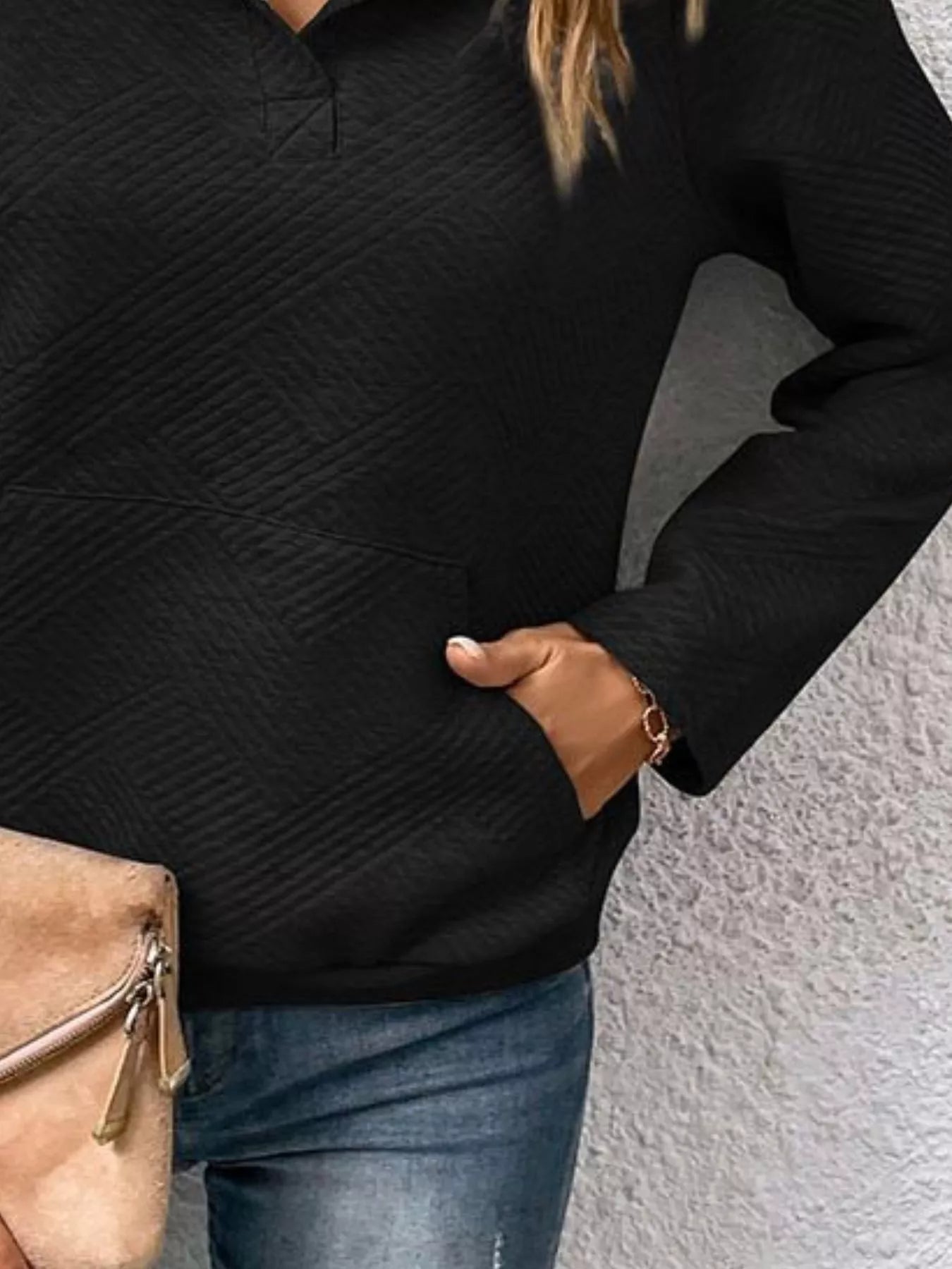 Sarah Express Women's Textured Quarter Snap Sweatshirt