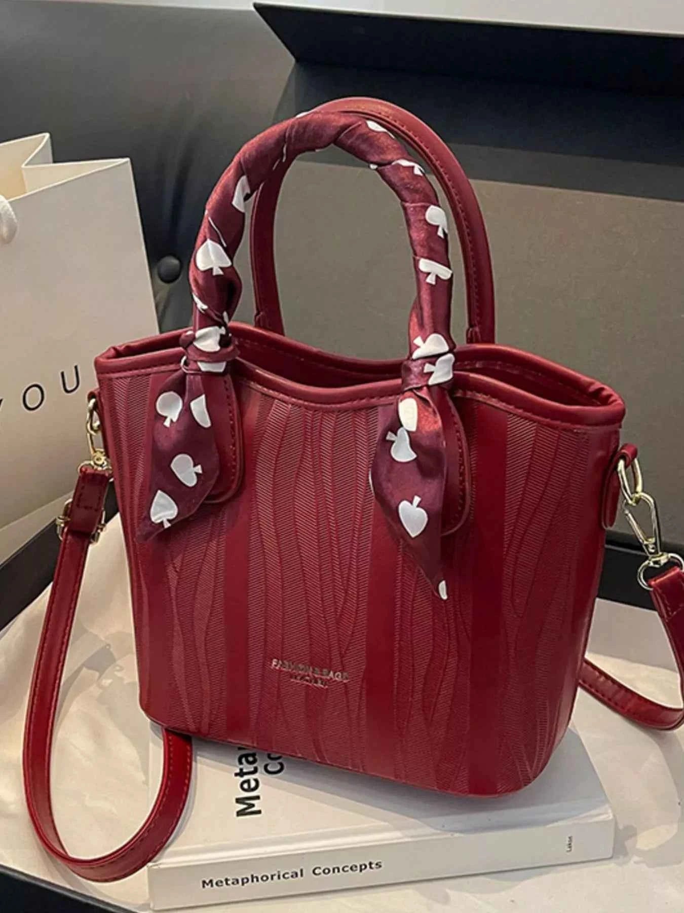 Sarah Express Women's Top Handle Crossbody Bag - Medium PU Leather Handbag Red ONESIZE