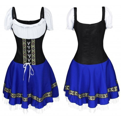 Sarah Express Women's French Maid Costume Halloween Dress Barmaid Uniform with Ribbon
