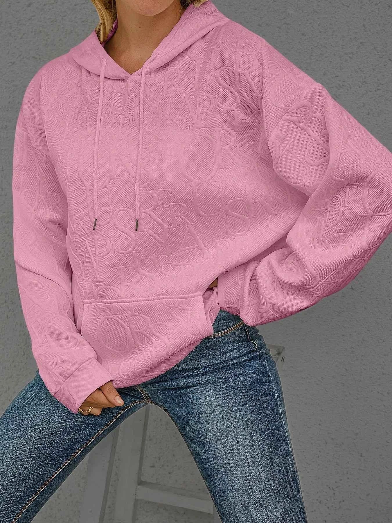 Sarah Express Women's Embossed Lettering Casual Hoodie Plus Size