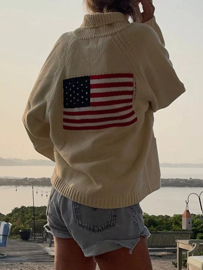 Trendsi Women's USA Flag Chunky Knit Button-Down Cardigan